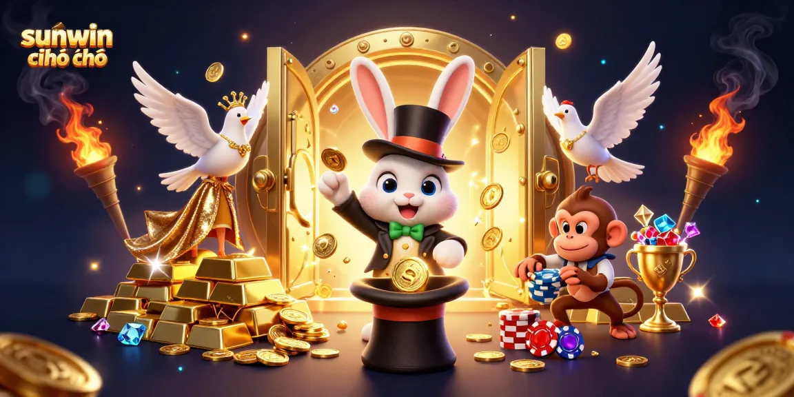 Experience the thrill of sunwin chính chủ with a magical 3D casino scene featuring dazzling characters and sparkling treasures.