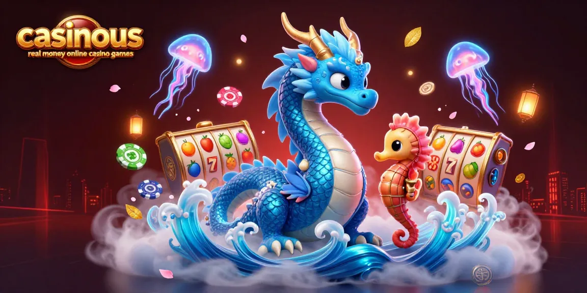 Experience casinous real money online casino games with a vibrant 3D casino dragon and playful elements.