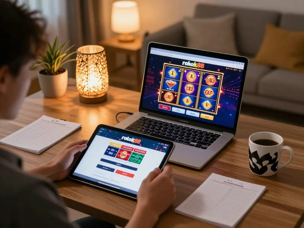 Engage in exciting gameplay with the rokok88 slot login on your tablet at home.