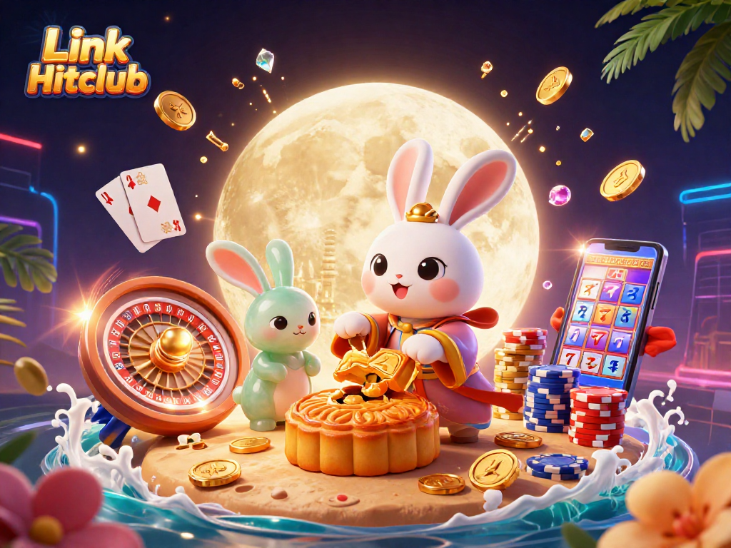 Spin the reels with Link Hitclub while enjoying vibrant casino-themed 3D illustration.