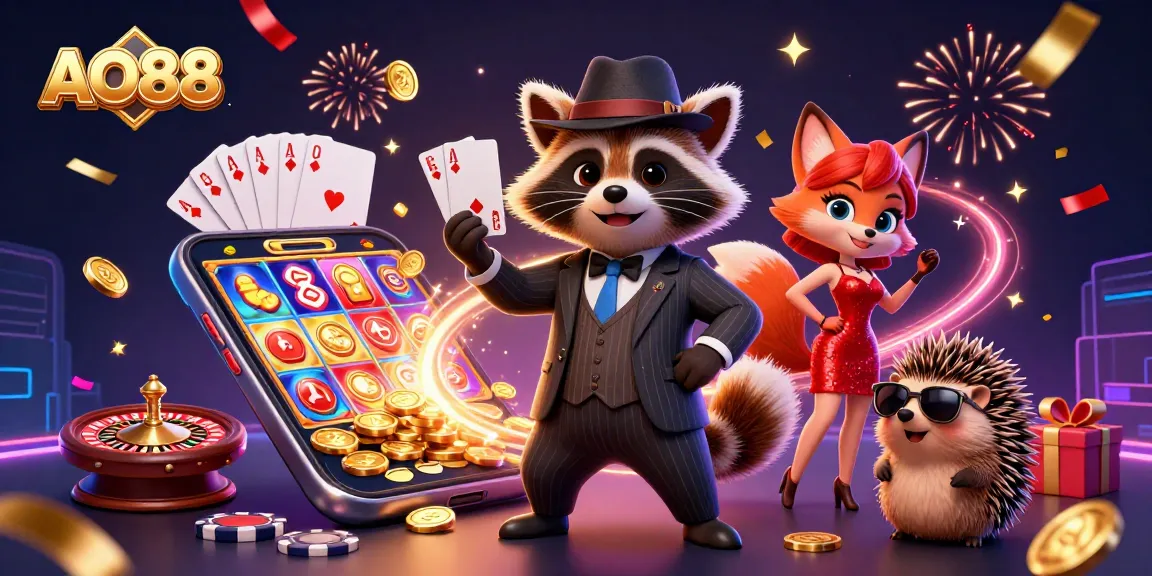 Experience thrilling action at AO88 with winning slots and festive characters celebrating your luck.