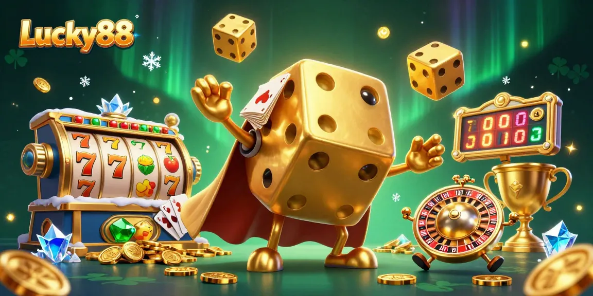 Win big with Lucky88 in this vibrant 3D illustration showcasing rich slot elements and dynamic casino action.