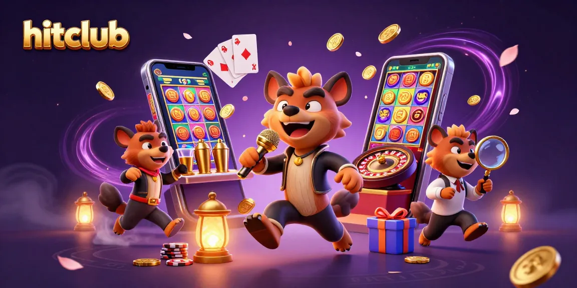 hitclub's dynamic casino scene features hyenas entertaining with games and drinks.