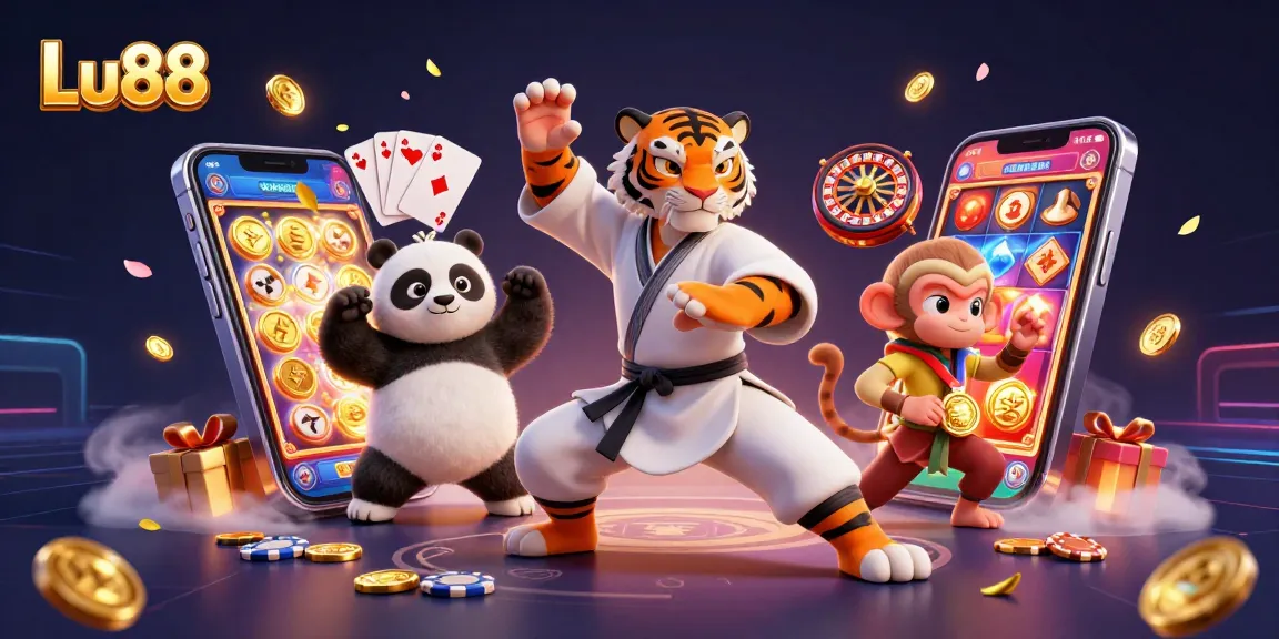 Engage in vibrant gambling action with Lu88 featuring dynamic slot games and cheerful characters.