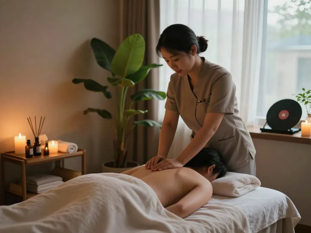 Enjoying a relaxing 하남출장마사지 therapy session in a tranquil massage room.
