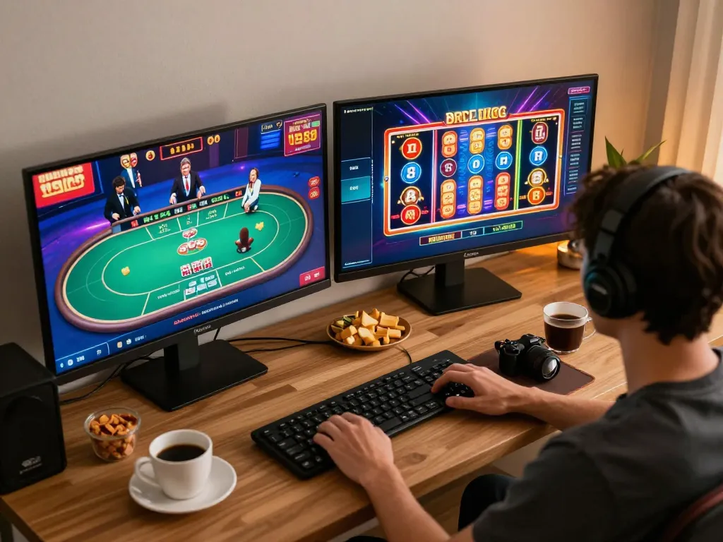 Engaging home gaming scene showcasing vb88 online casino experience with live poker.