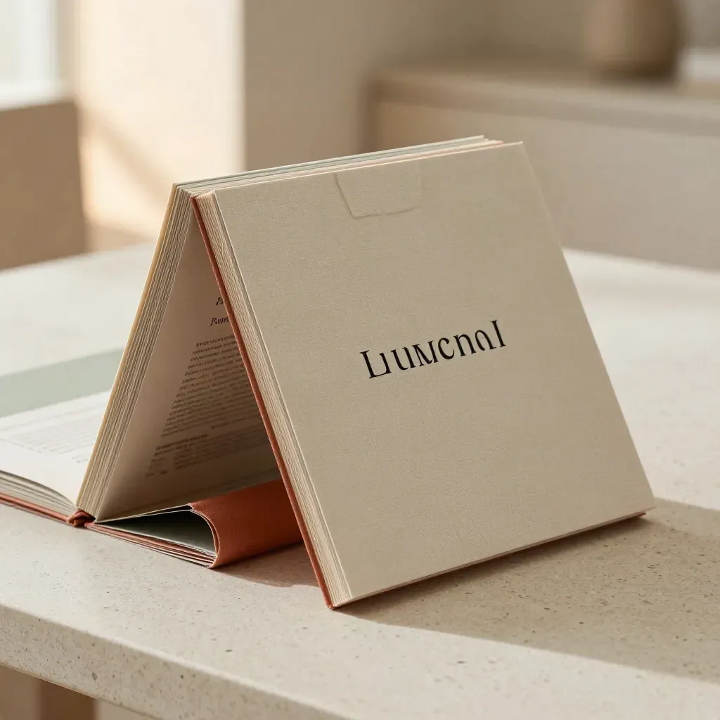 A refined launch brand pack with board, stacked cards, and folded style guide on a plaster table.