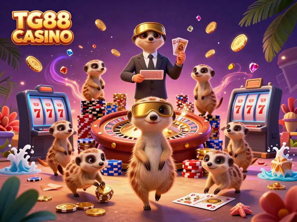 Experience excitement at TG88 CASINO with a dynamic meerkat-themed casino operation and vibrant gaming elements.