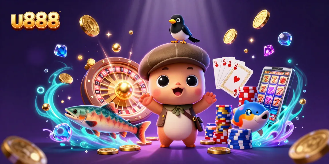 Engage with u888's vibrant casino scene featuring playful characters and dynamic gaming elements.