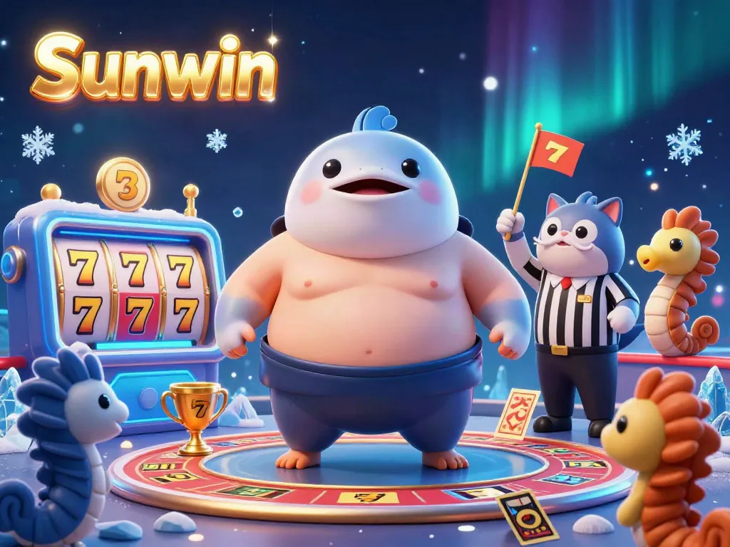 Engage in thrilling games at Sunwin with a vibrant underwater casino featuring a fugu host.