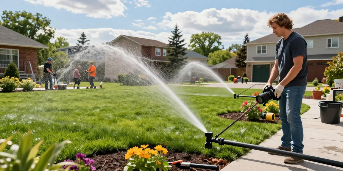 Professional irrigation system installation in Ottawa, enhancing lush lawns and garden aesthetics.