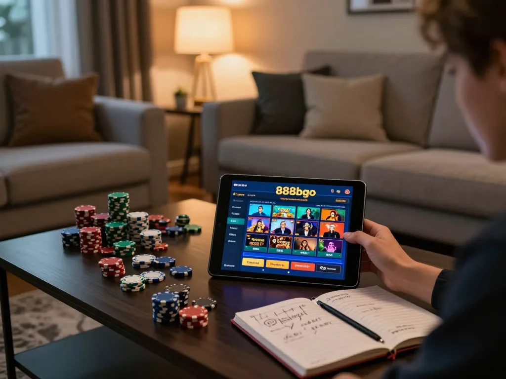 Engaging in online gambling on the 888bgo app while relaxing at home.