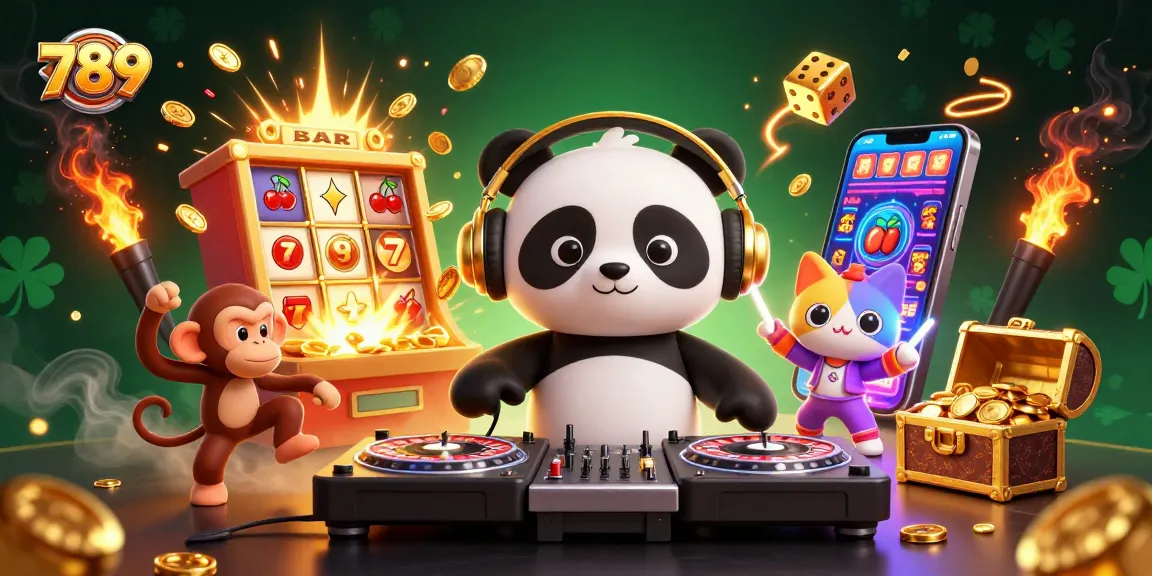 Experience 789 casino thrills with a 3D DJ panda, monkey, and kitten in this lively slot scene.