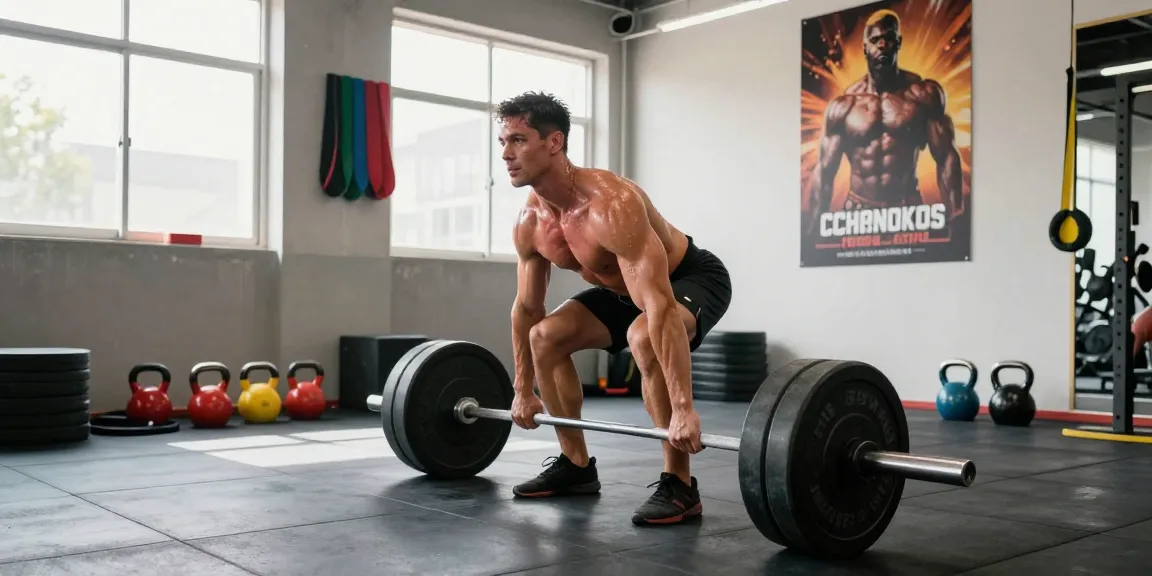 Kraftsportler führt Kreuzheben in einem dynamischen Fitnessstudio durch, was den Anabolika Shop Deutschland repräsentiert.