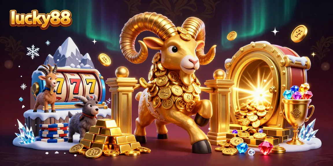 Win big with lucky88 in this vibrant 3D casino illustration featuring jackpots and treasures.