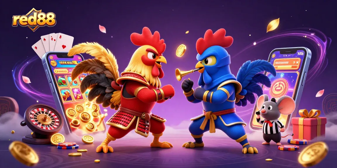 Engage with red88's thrilling slots featuring fighting roosters, bonus games, and vibrant graphics.