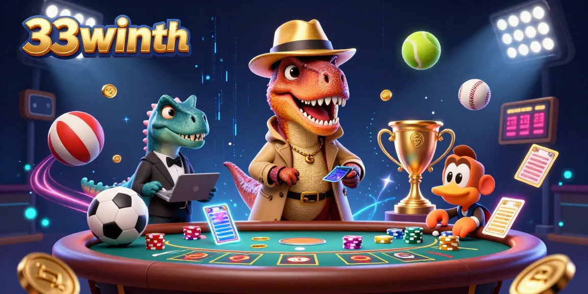 Experience thrilling moments at 33winth with our cartoon velociraptor at the blackjack table!