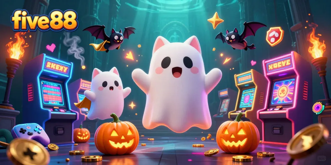 Engage with five 88's thrilling casino atmosphere featuring a ghost cat, bat companion, and glowing elements.