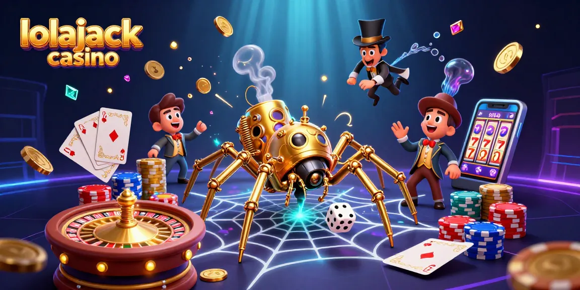 Play thrilling games at Lolajack Casino with exciting spins, golden coins, and vibrant casino elements.