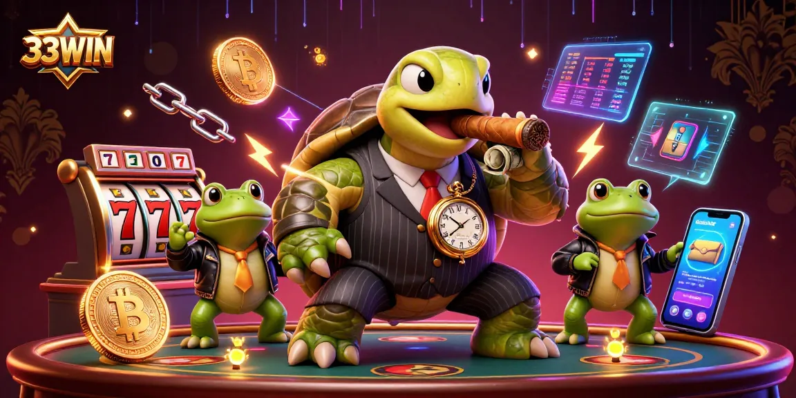 Engage in dynamic gaming with 33WIN's thrilling slot reels and charismatic characters in a vibrant casino atmosphere.