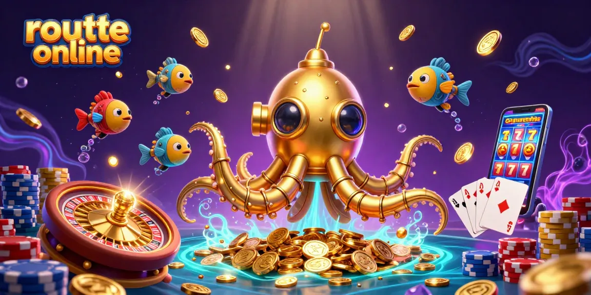 Engage in roulette online with a vibrant scene featuring a golden kraken submarine and colorful casino elements.